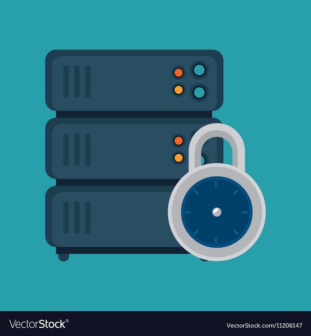 Server computer lock security blue background