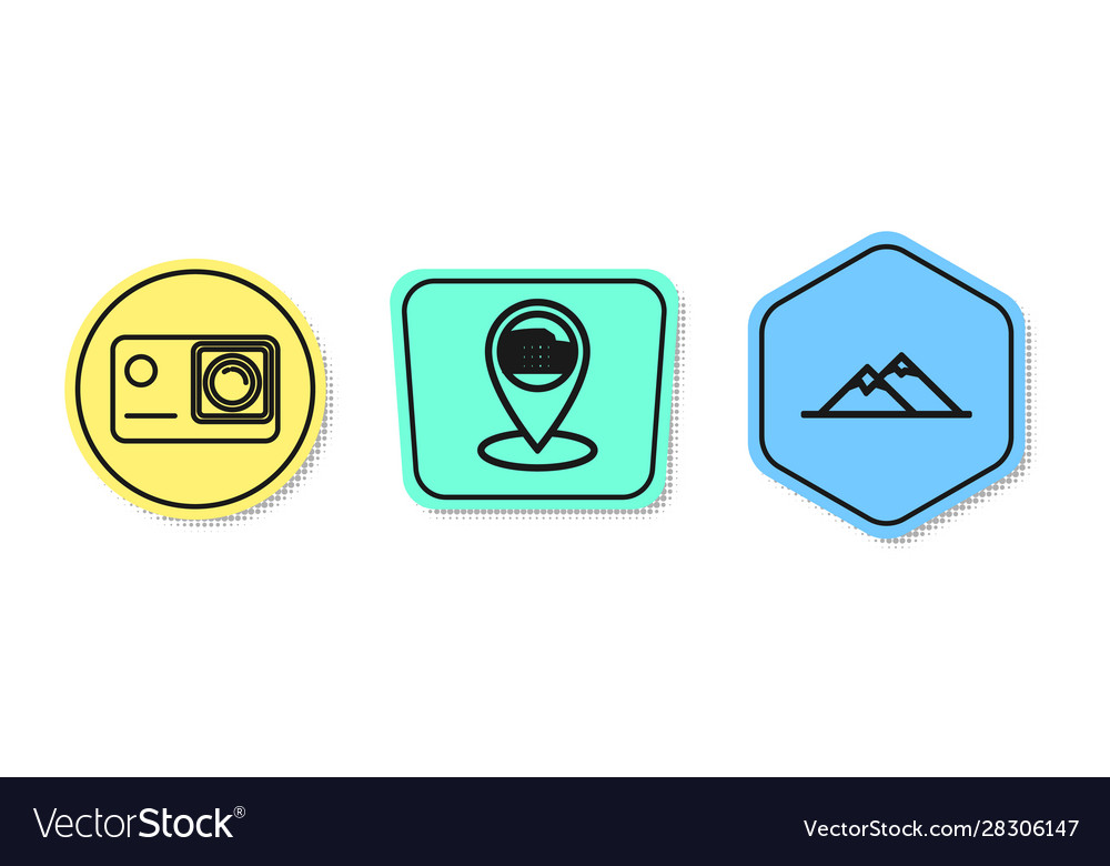 Set line action extreme camera map pointer vector image Set line action extreme camera map pointer