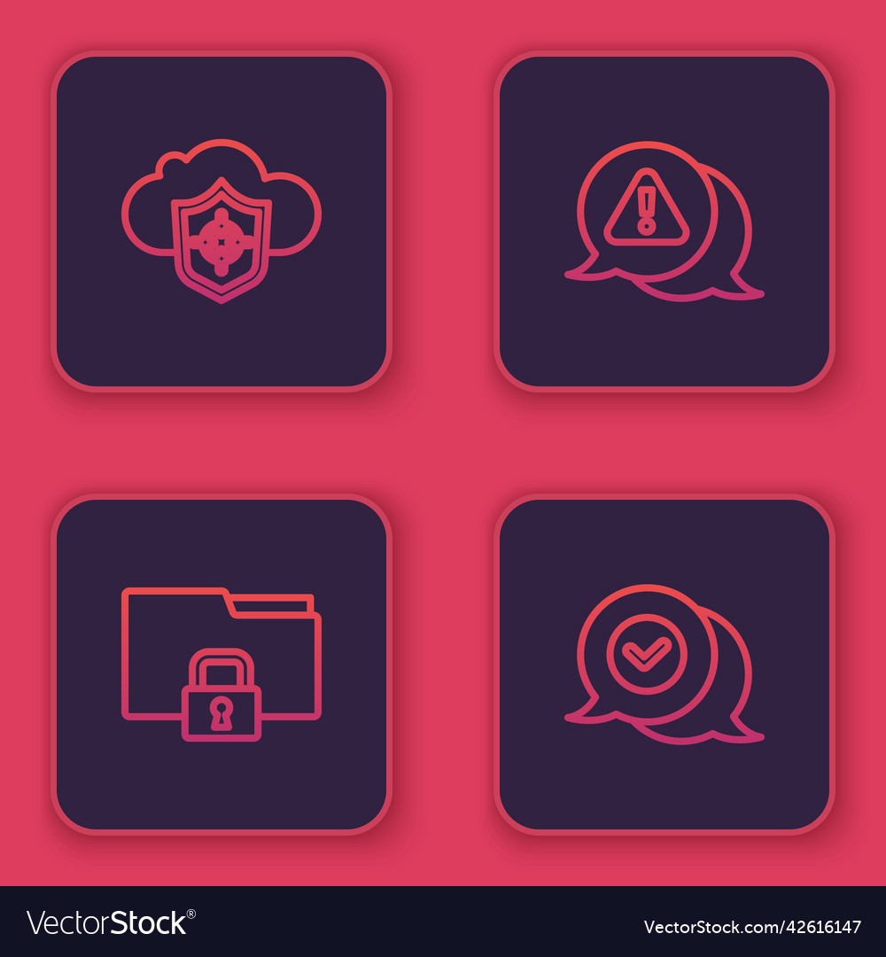 Set line cloud and shield folder lock vector image Set line cloud and shield folder lock