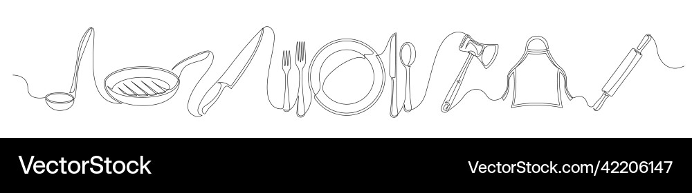 Set of continuous one line drawing a kitchen Vector Image