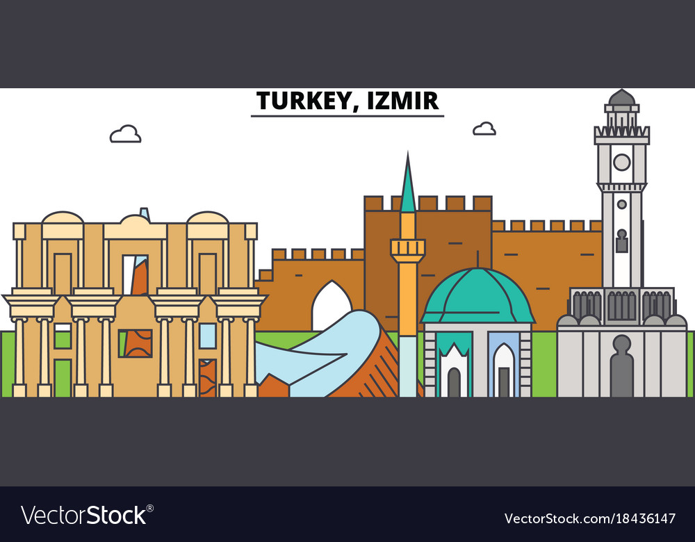 Turkey izmir outline skyline turkish flat thin Vector Image