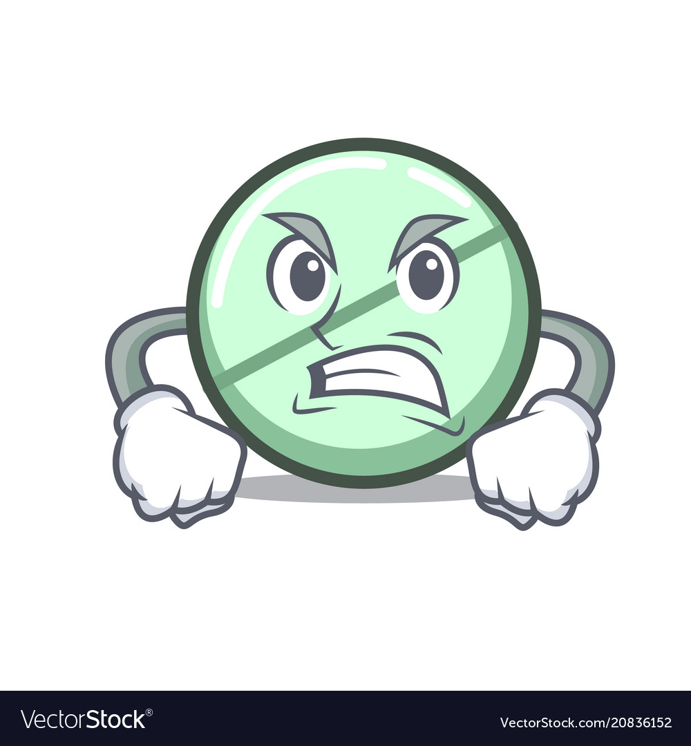 Angry drug tablet mascot cartoon