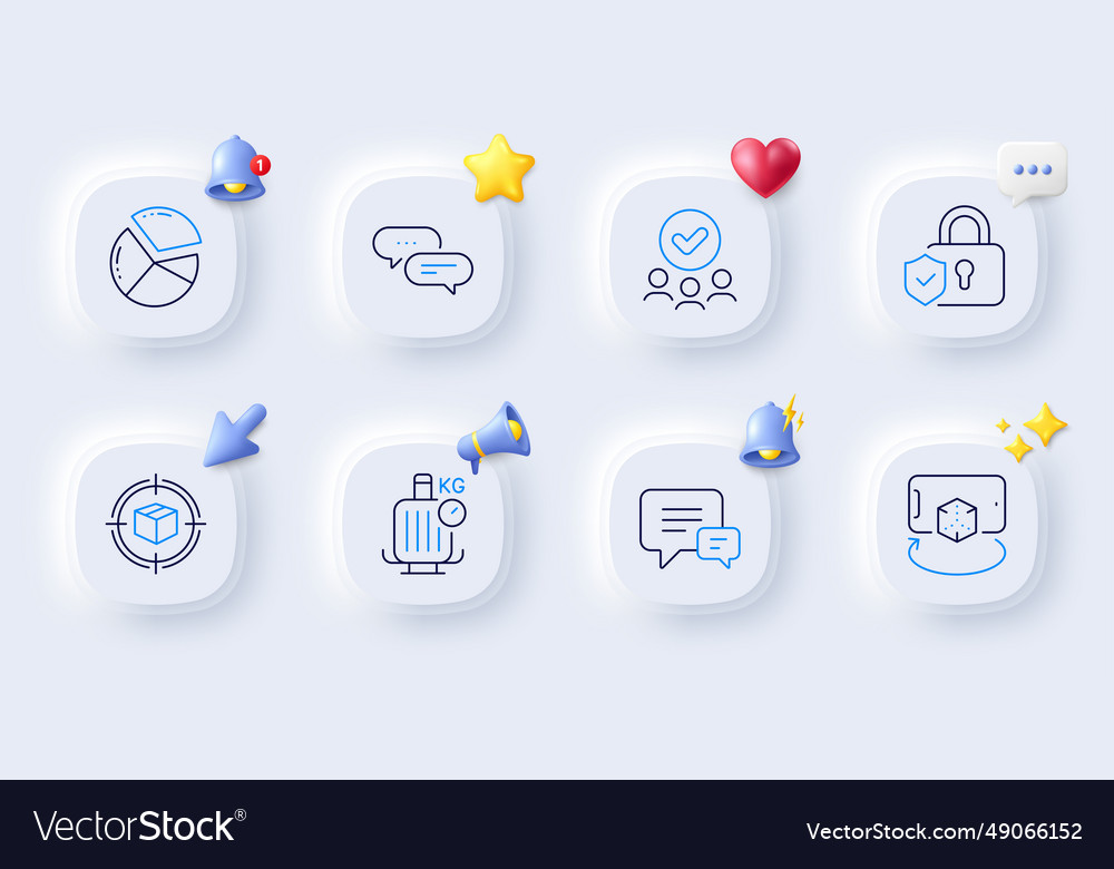Baggage scales dots message and pie chart line vector image Baggage scales dots message and pie chart line