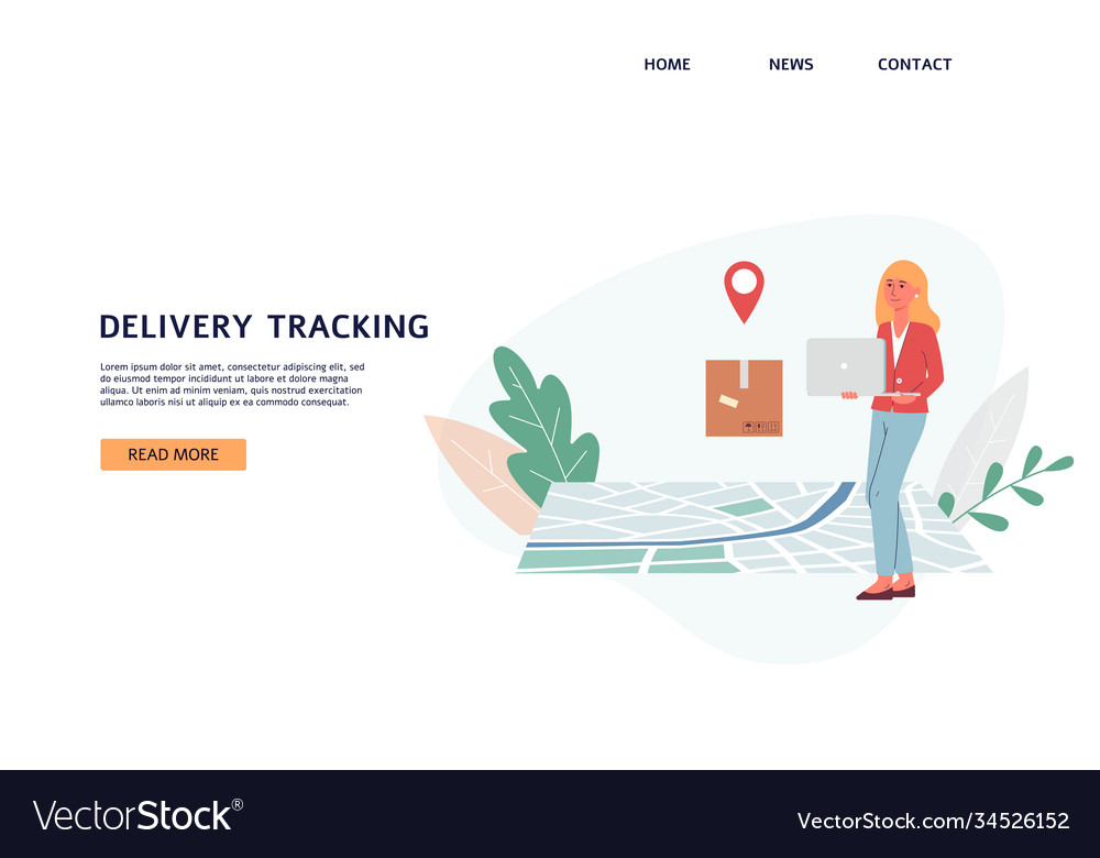 Delivery tracking banner with woman getting parcel