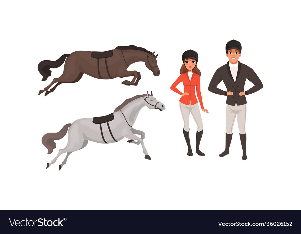 Equestrian sport set man and woman professional Vector Image