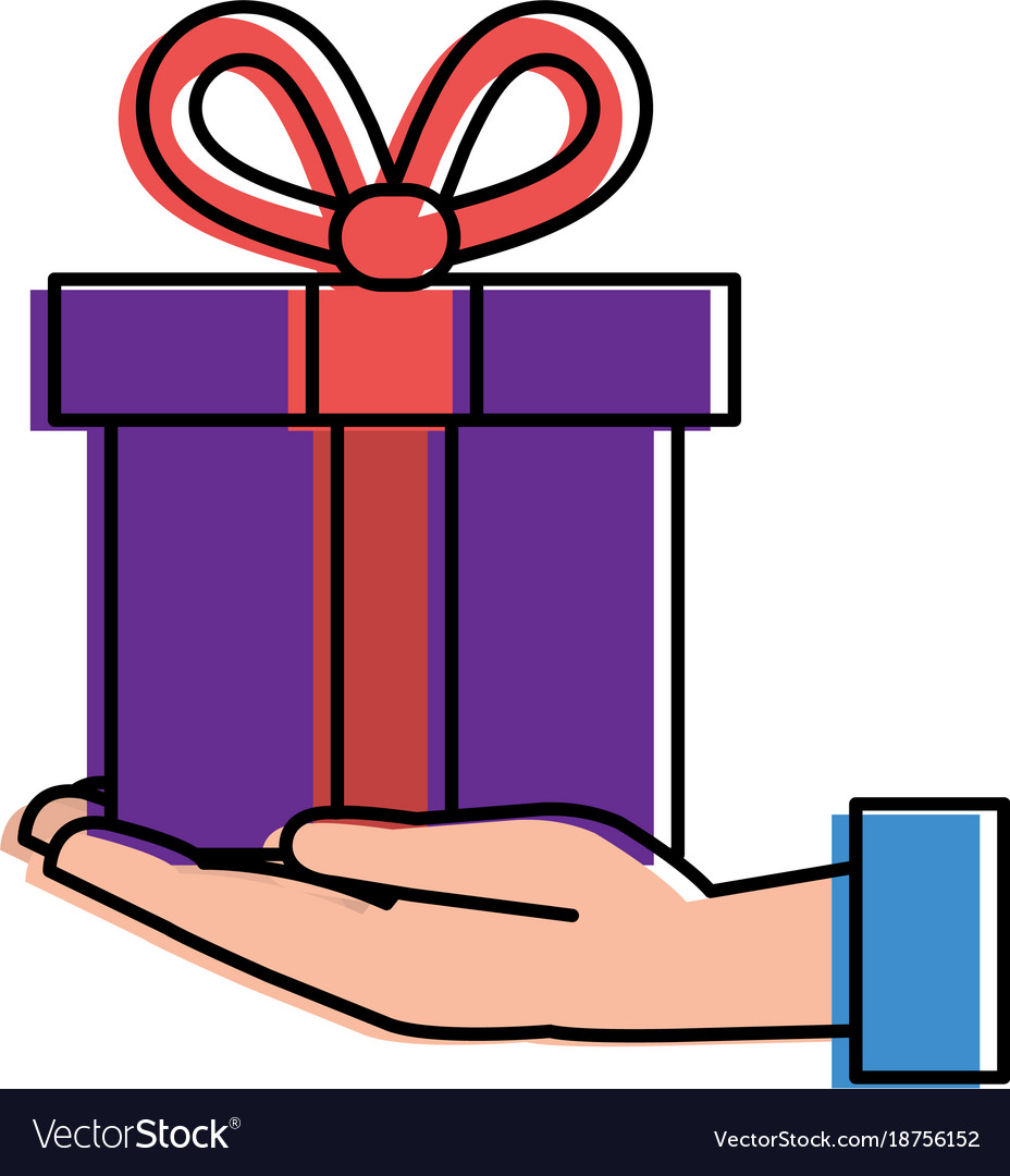 Hand with gift box present icon Royalty Free Vector Image