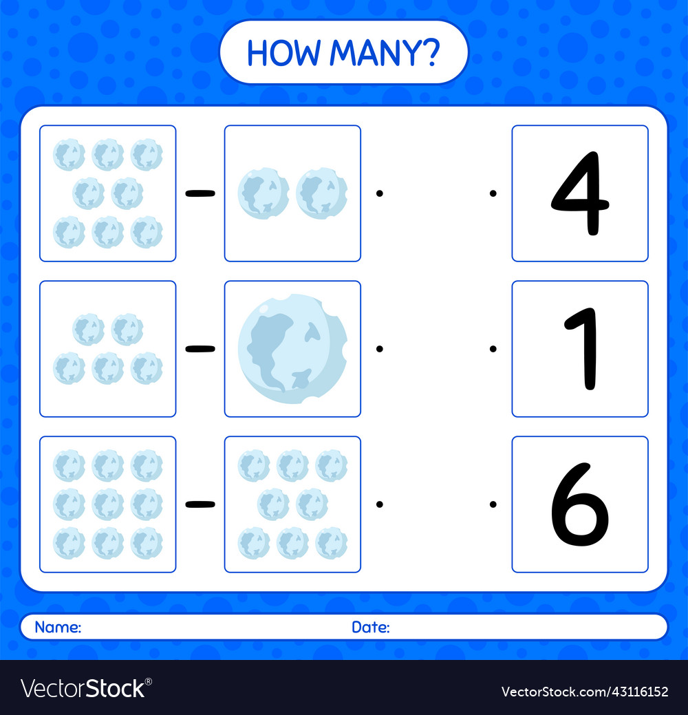 How many counting game with full moon worksheet vector image How many counting game with full moon worksheet