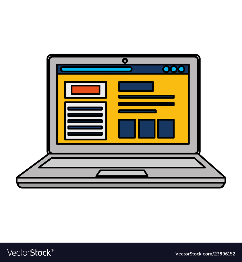 Laptop computer with webpage template Royalty Free Vector