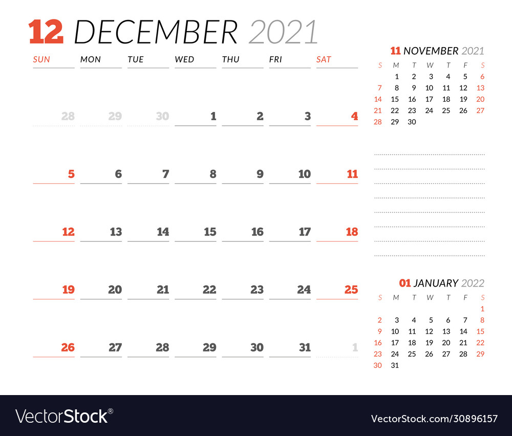 Calendar page for december 2021 monthly planner Vector Image