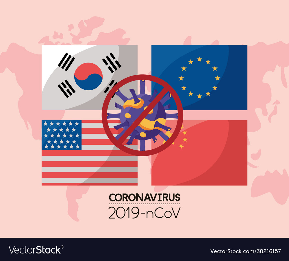 Covid19 19 particle with set flags icon