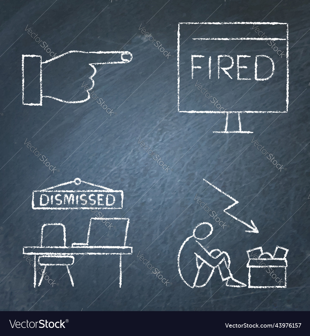 Employee dismissal icon set on chalkboard vector image Employee dismissal icon set on chalkboard