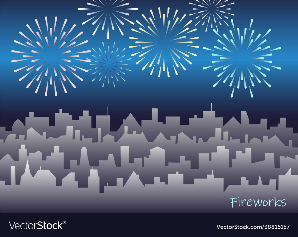 Evening landscape with bright fireworks night Vector Image