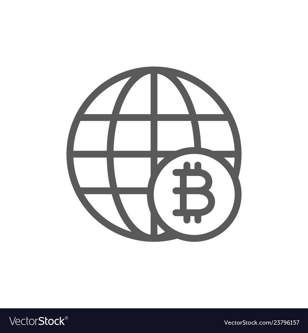 Global world with bitcoin coin blockchain crypto vector image Global world with bitcoin coin blockchain crypto