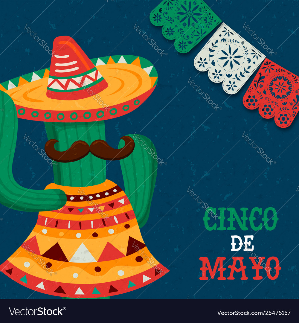 Happy cinco de mayo mexican mariachi cactus card Vector Image