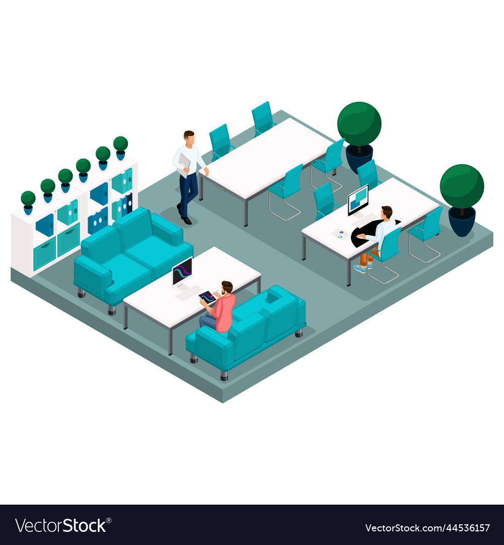 Isometric concept of coworking center 3d people