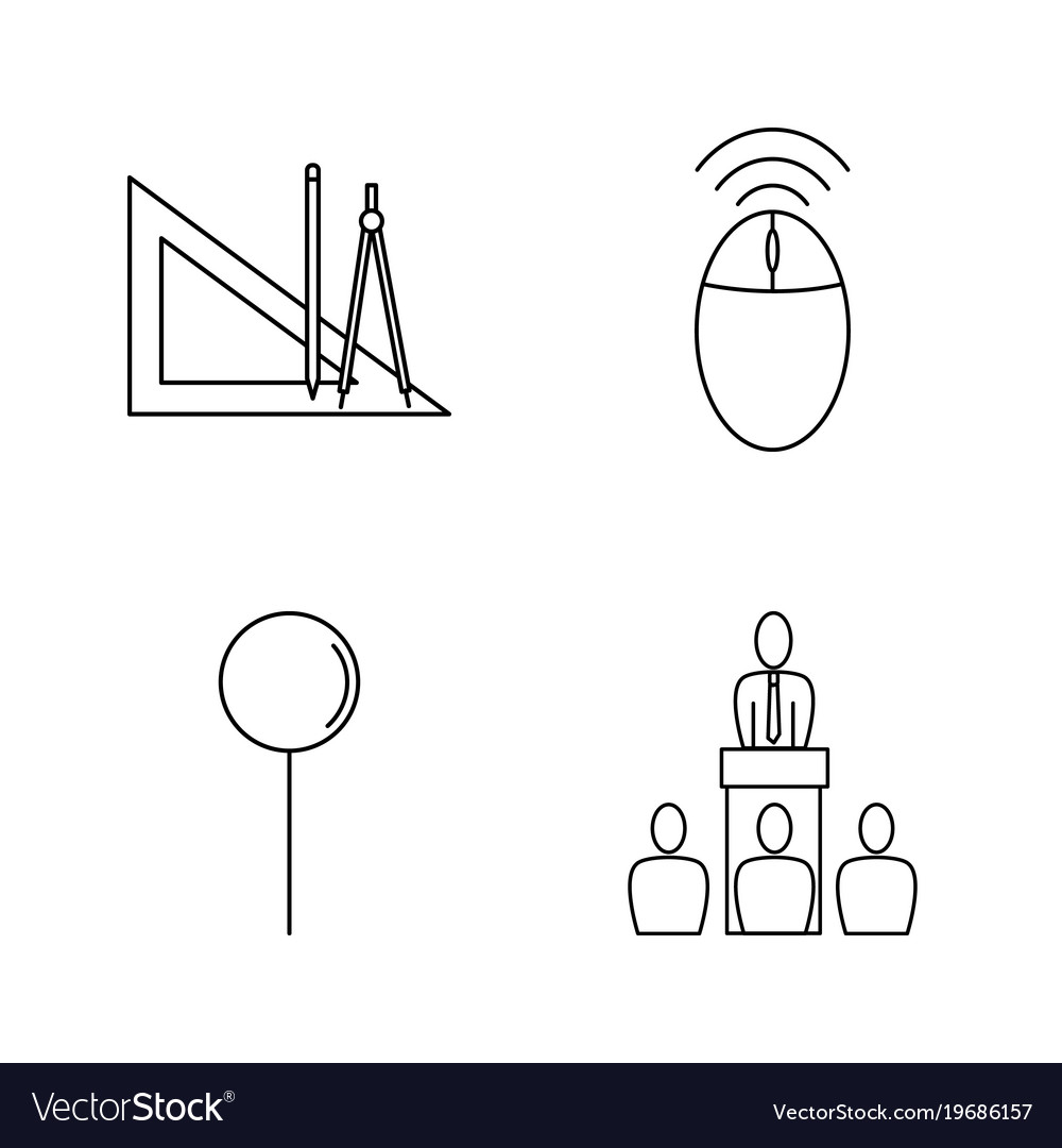 Office simple linear outline icon set