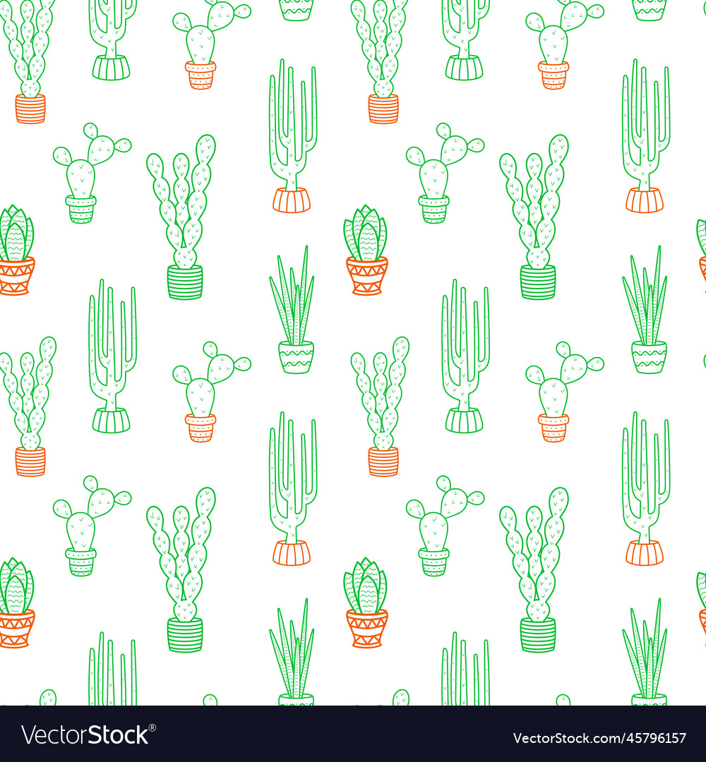 Seamless pattern cacti in the art line vector image Seamless pattern cacti in the art line