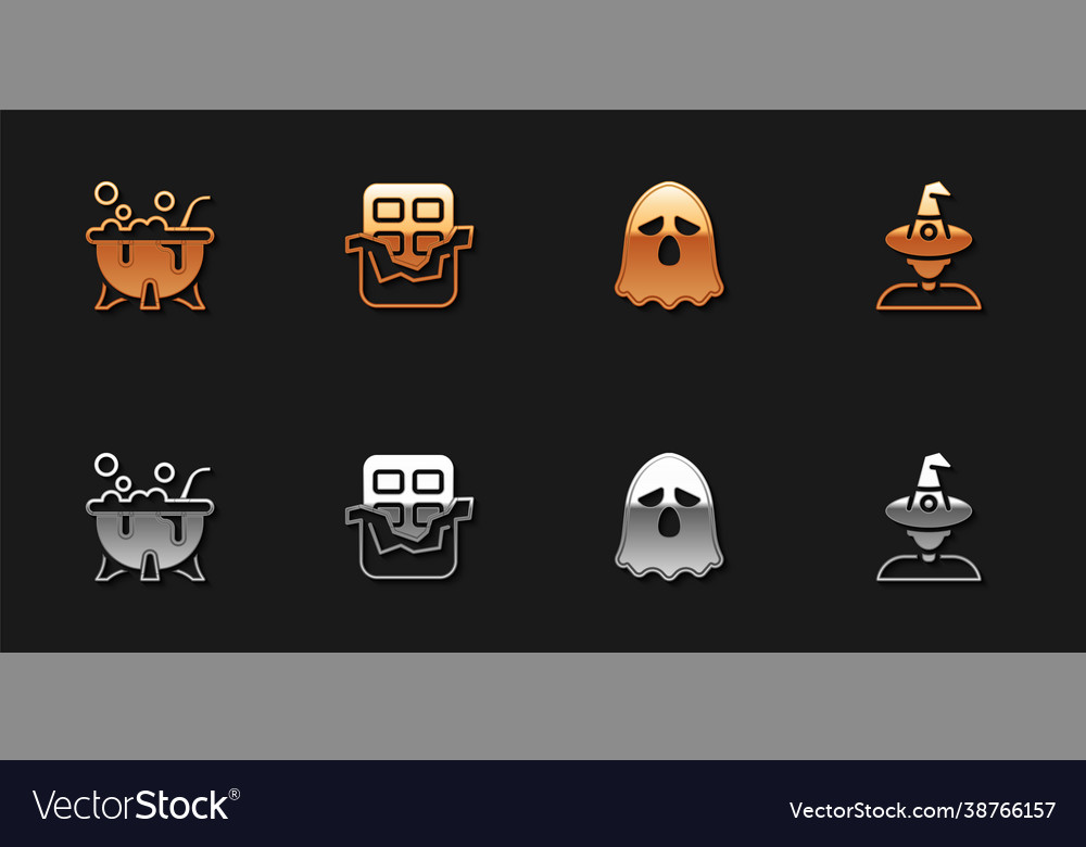 Set halloween witch cauldron chocolate bar ghost Vector Image