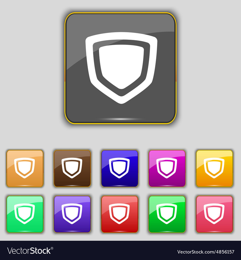 Shield icon sign set with eleven colored buttons