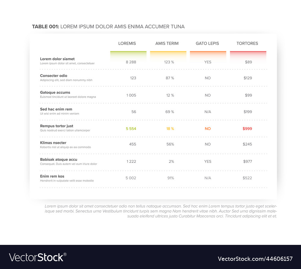 Simple light white stylized data table layout vector image Simple light white stylized data table layout