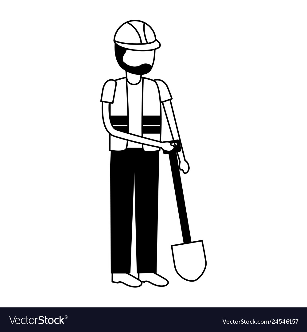 Worker construction with shovel