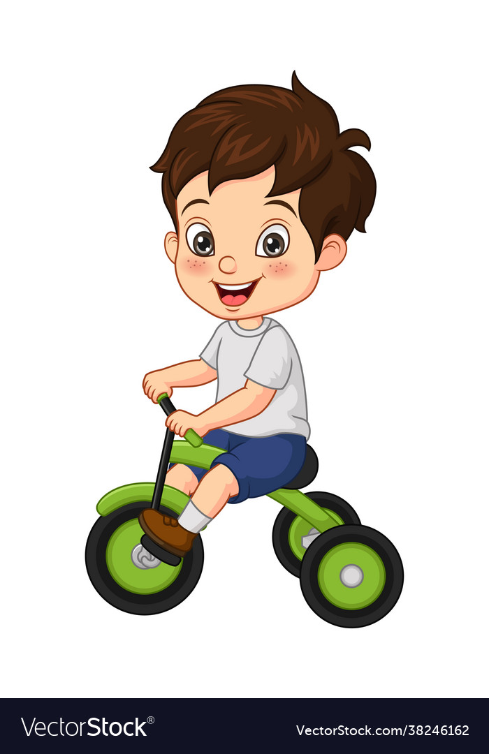 Cartoon little boy riding tricycle Royalty Free Vector Image