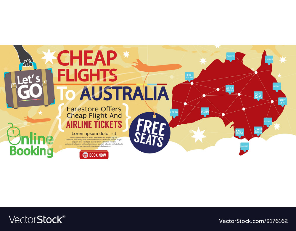 Cheap Flight To Australia 1500x600 Banner Vector Image