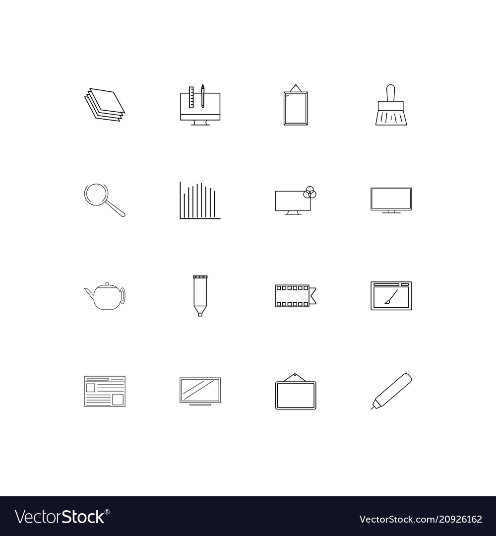 Creative process and design linear thin icons set