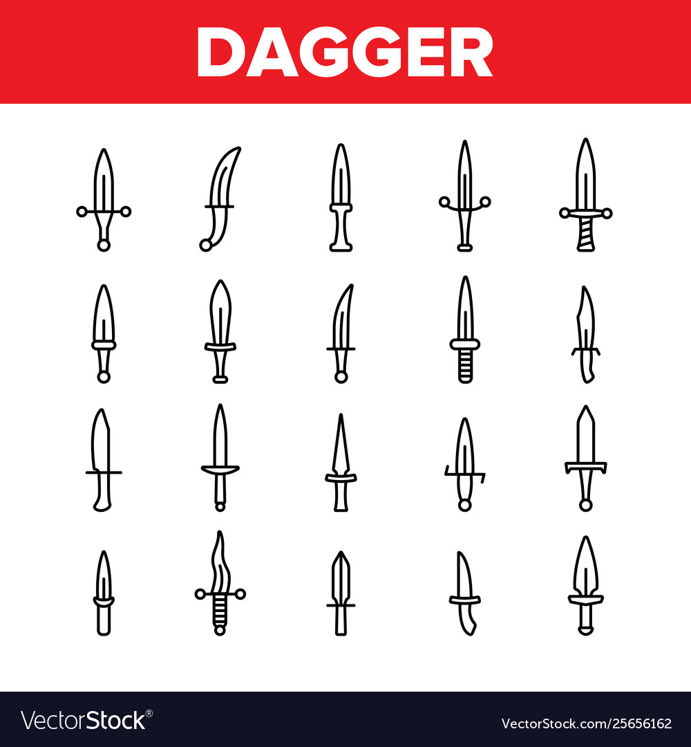 Dagger sharp weapon thin line icons set