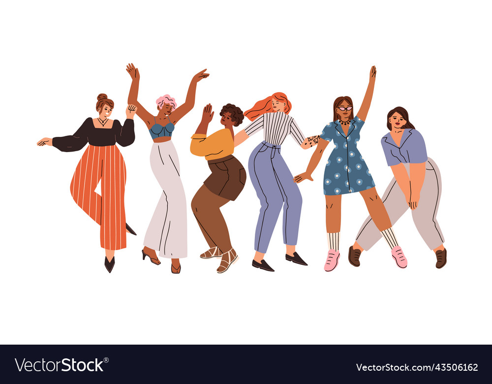 Happy young women dancing together diverse Vector Image