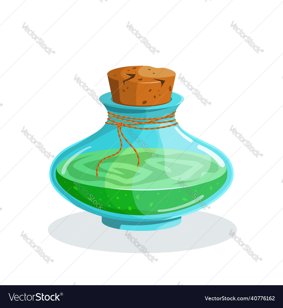 Magic flask glass potion bottle with elixir vector image Magic flask glass potion bottle with elixir