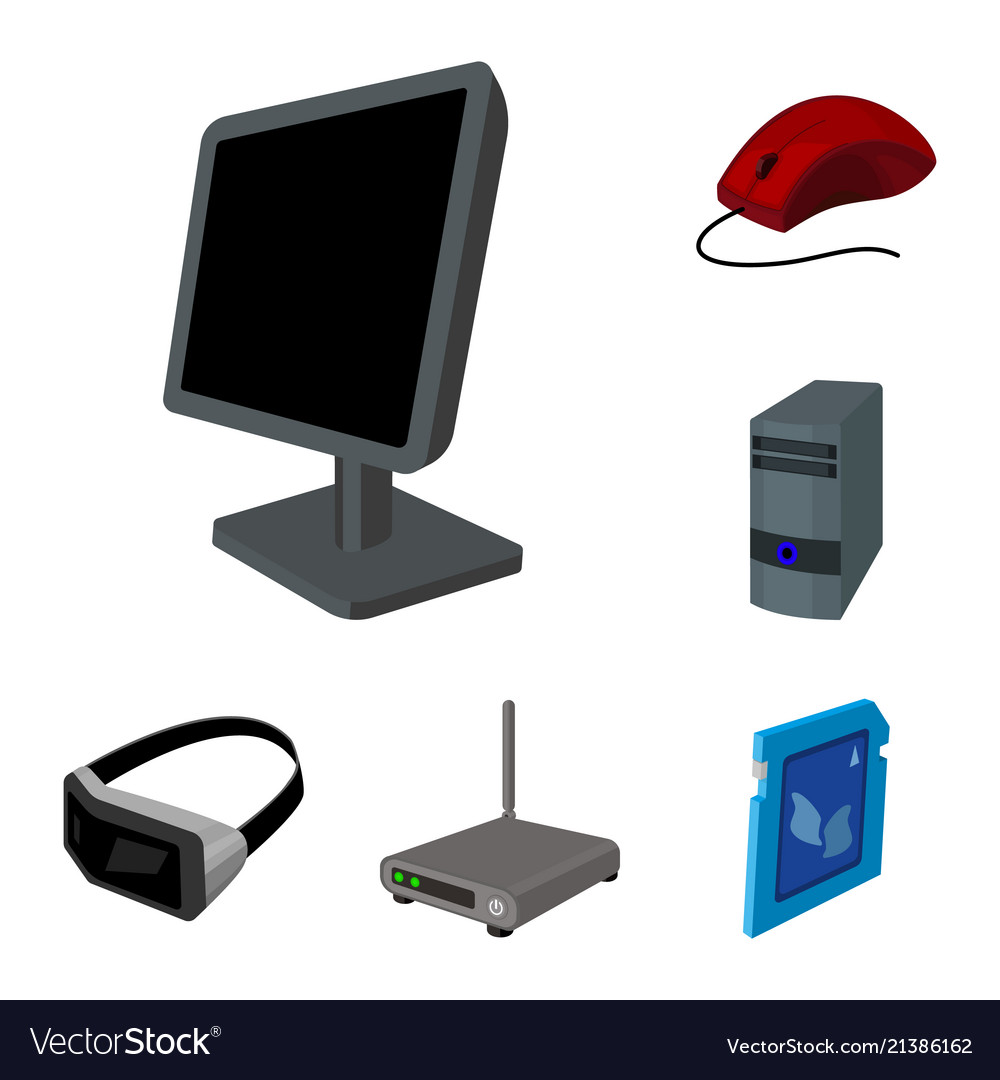 Personal computer cartoon icons in set collection Vector Image