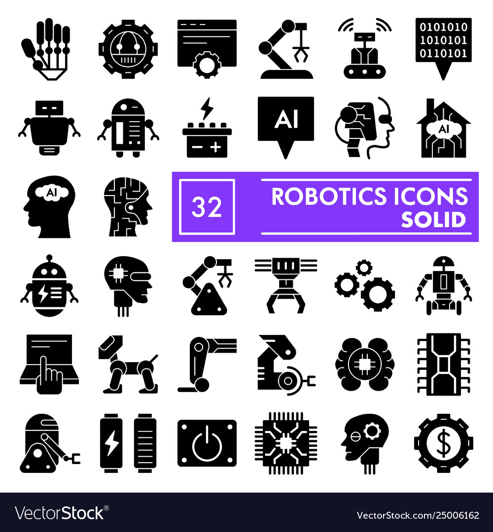 Robotics glyph icon set artificial intelligence Vector Image Robotics glyph icon set artificial intelligence
