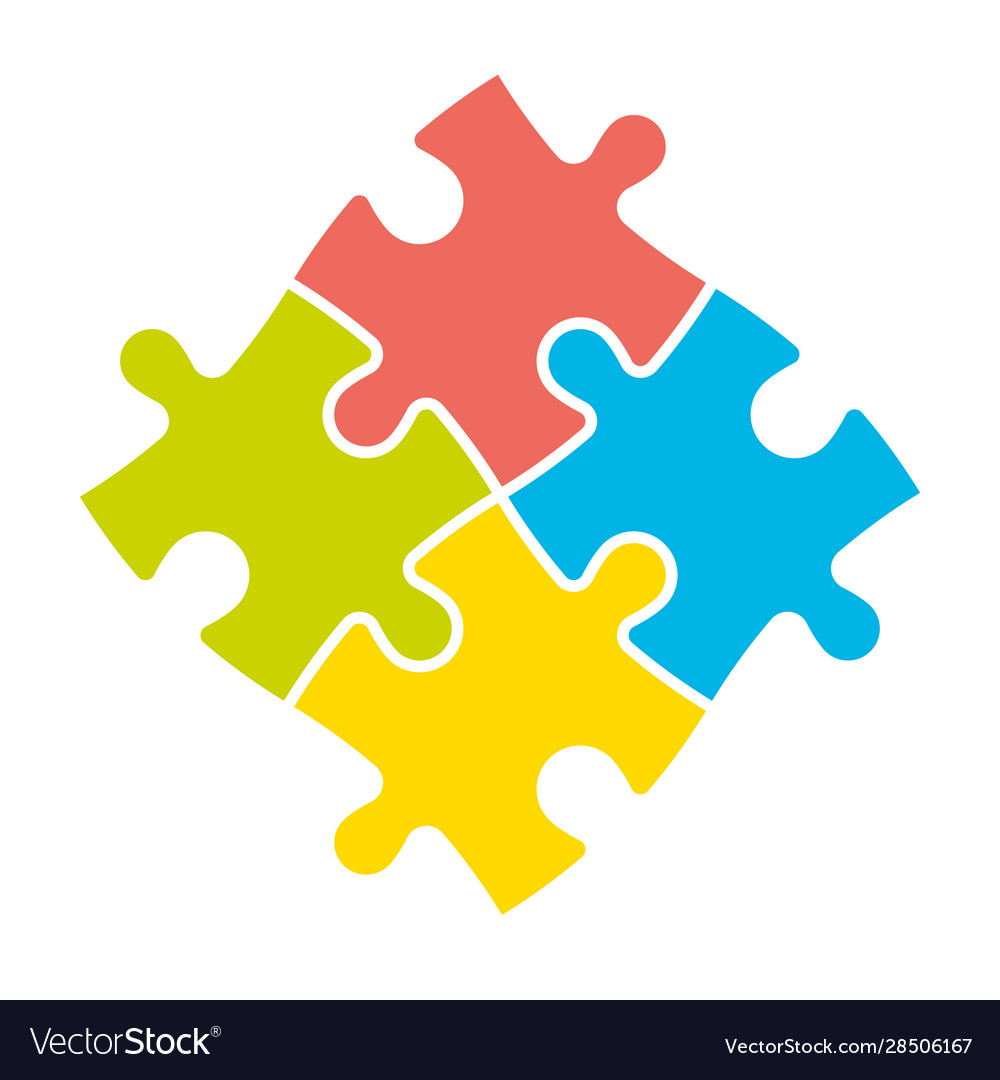 4 Colorful Jigsaw Puzzle Pieces Team Cooperation Vector Image