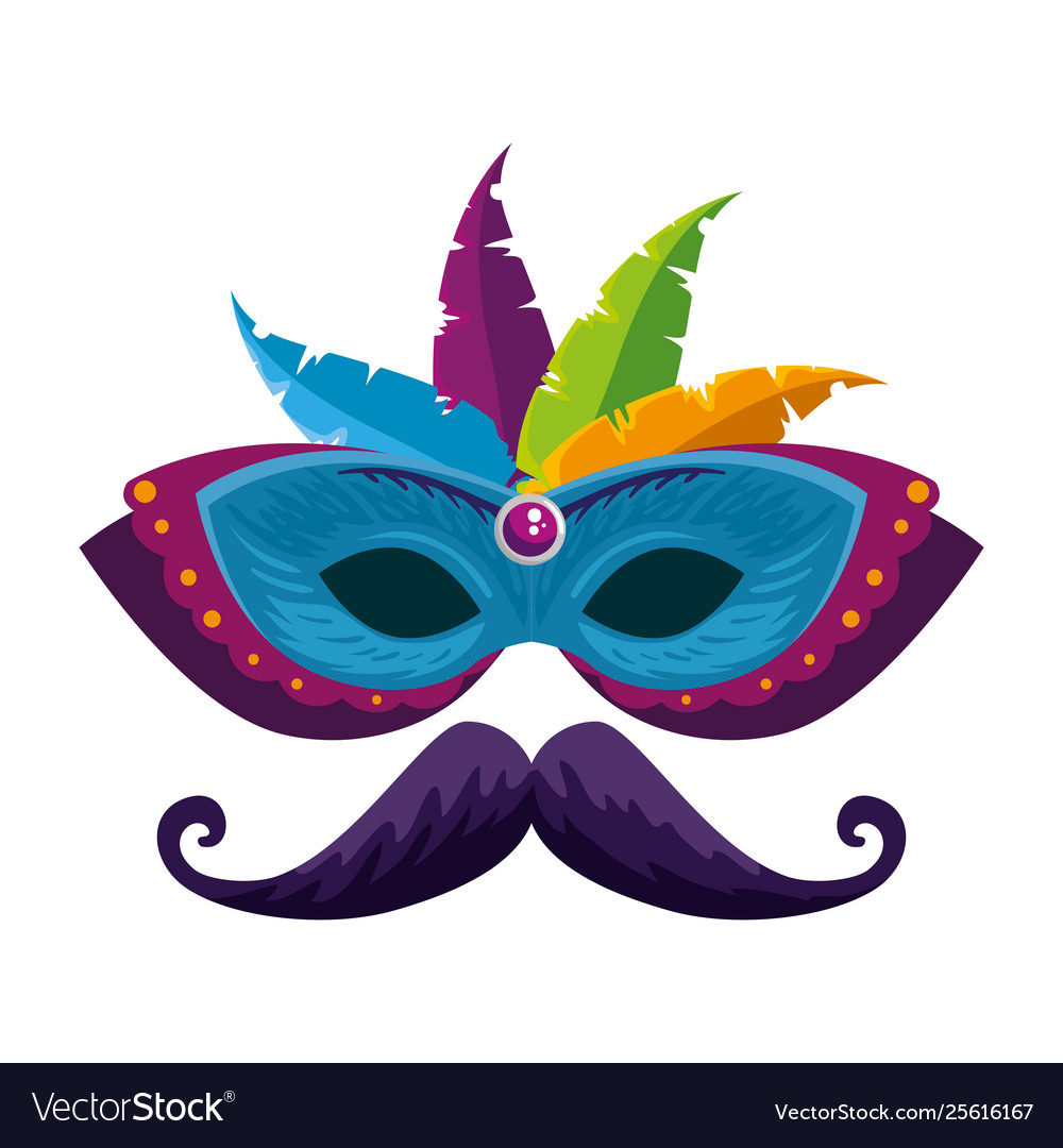 Carnival mask with feathers and mustache