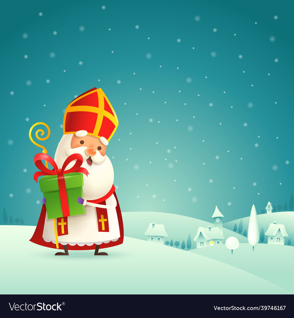 Cute saint nicholas - sinterklaas with gift vector image Cute saint nicholas - sinterklaas with gift