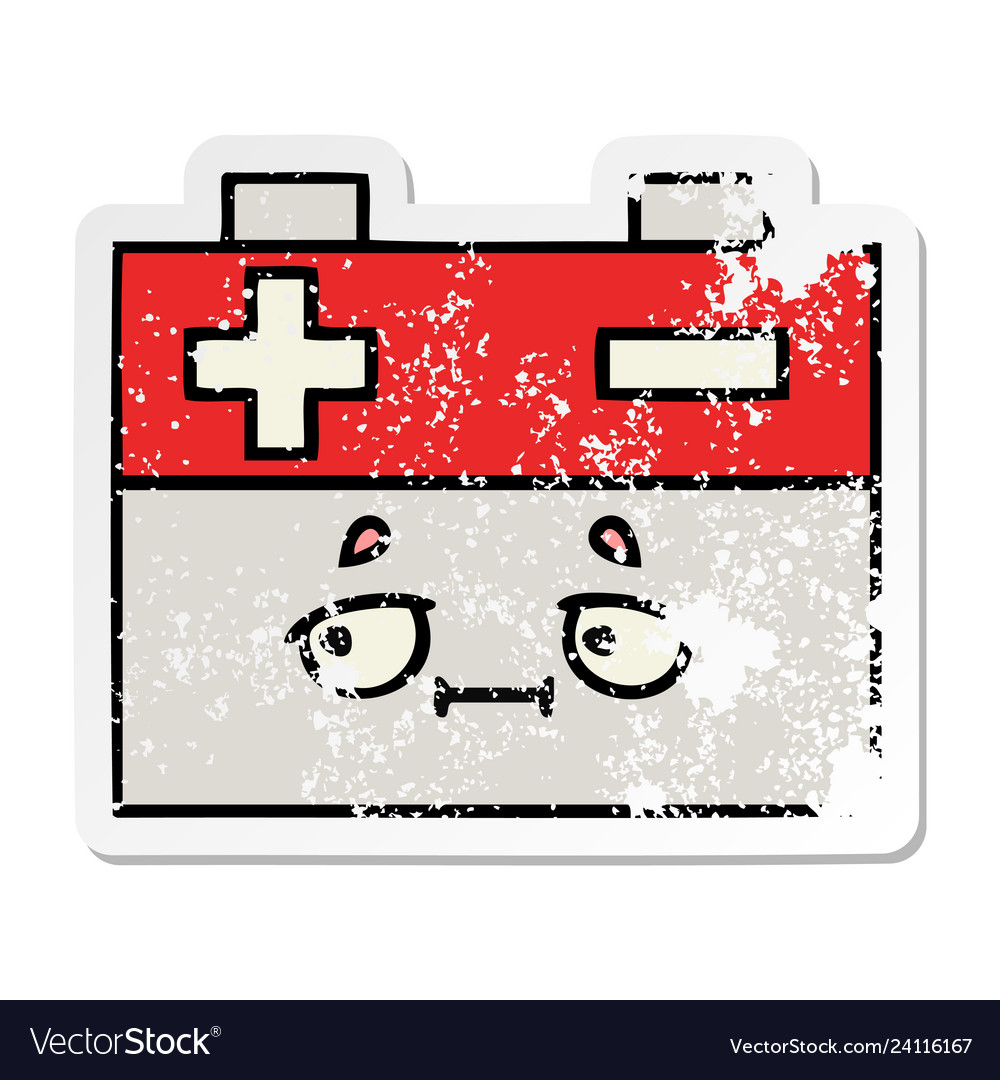 Distressed sticker of a cute cartoon car battery