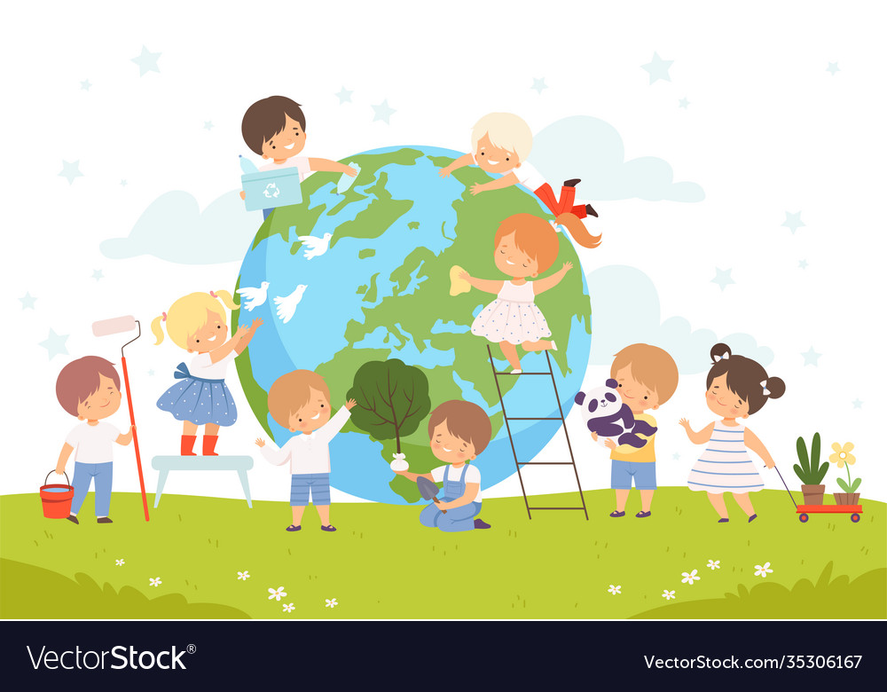 Kids help save world children volunteers Vector Image