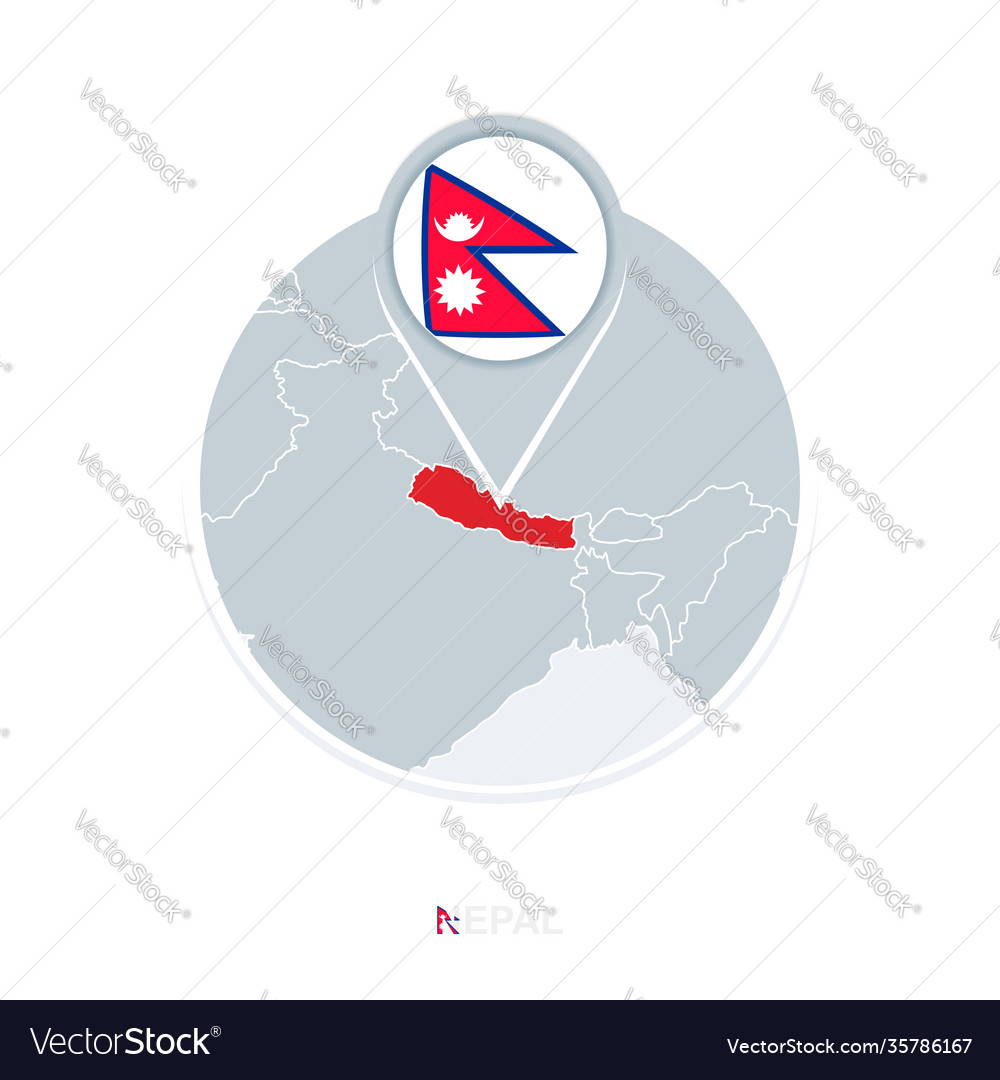 Nepal map and flag icon with highlighted