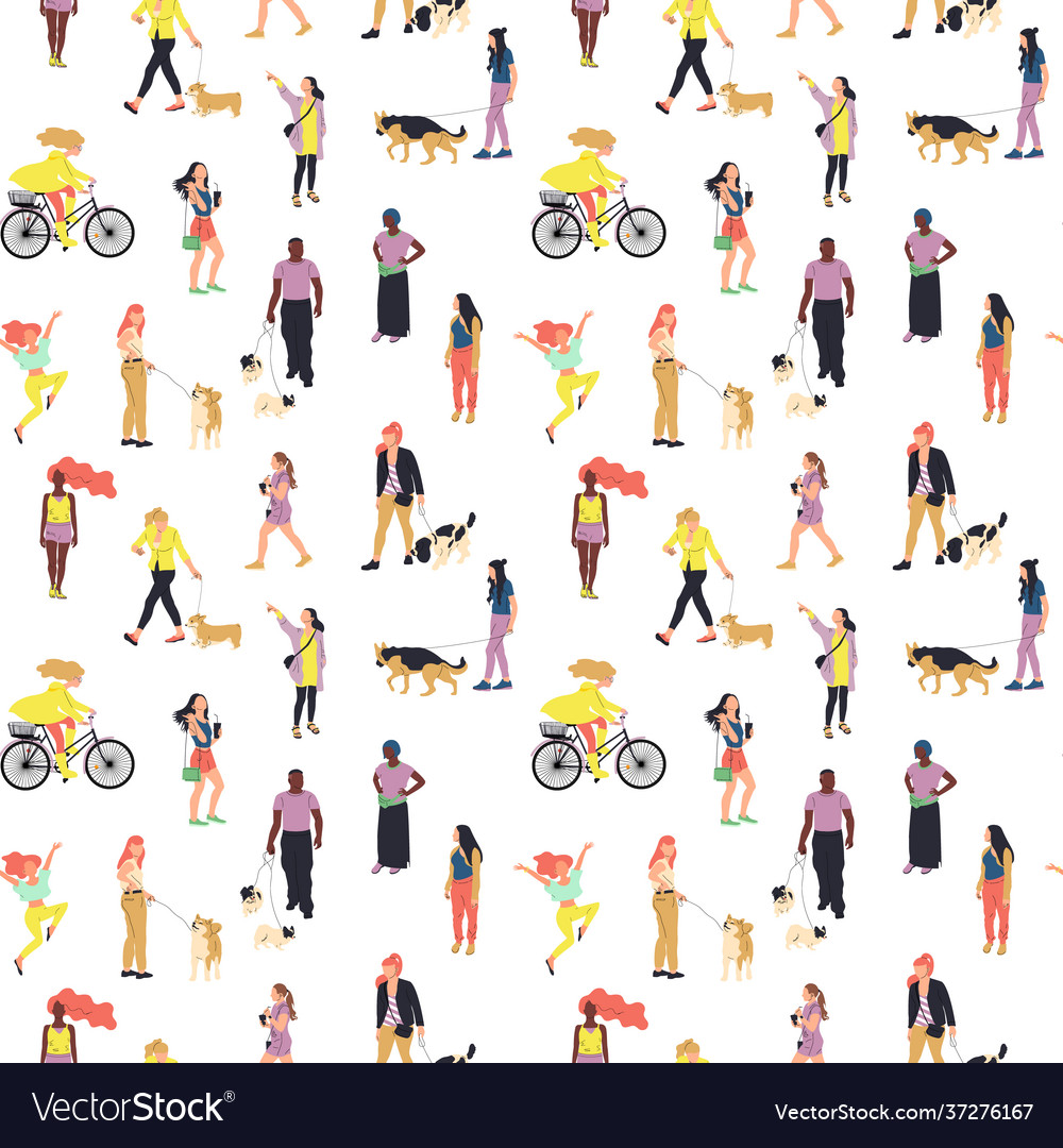 Seamless pattern with many walking and standing