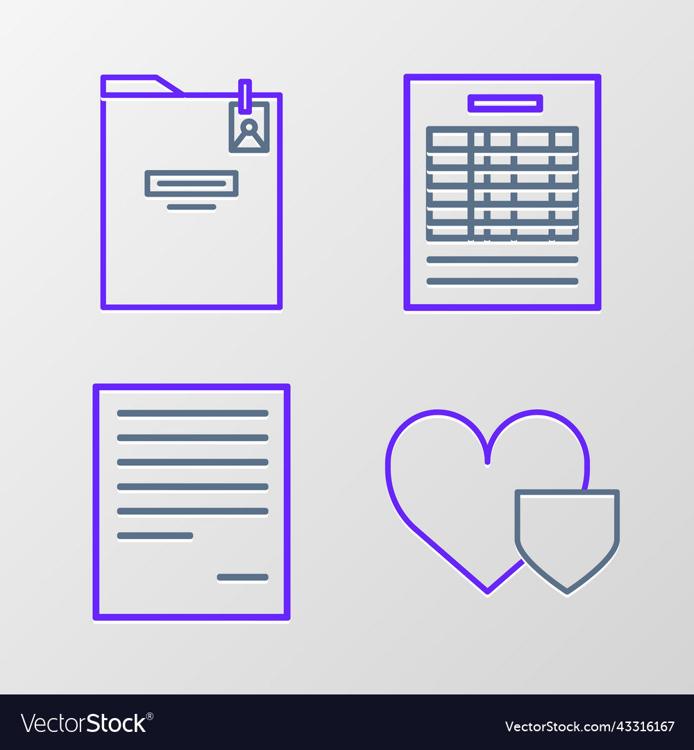 Set line heart with shield document report file
