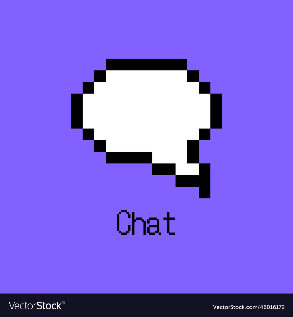 Cartoon white pixel speech bubble chat sign ui