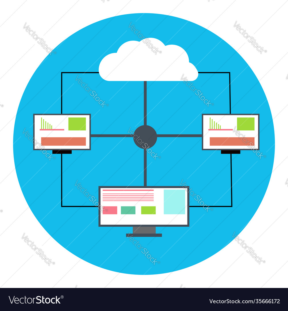 Connected computers on a white background