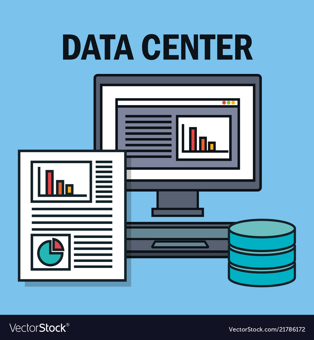 Desktop computer with data center icons vector image Desktop computer with data center icons