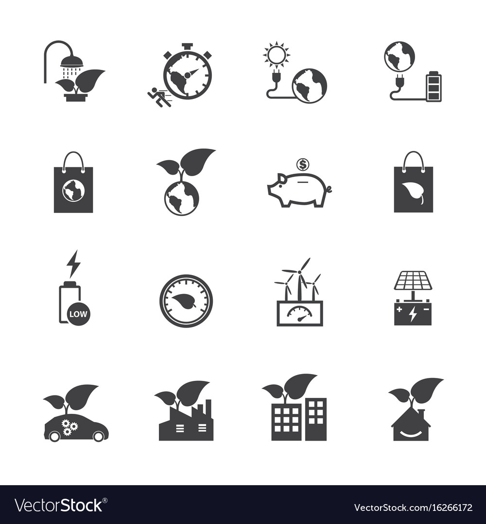 Ecology and power saving icons set flat design