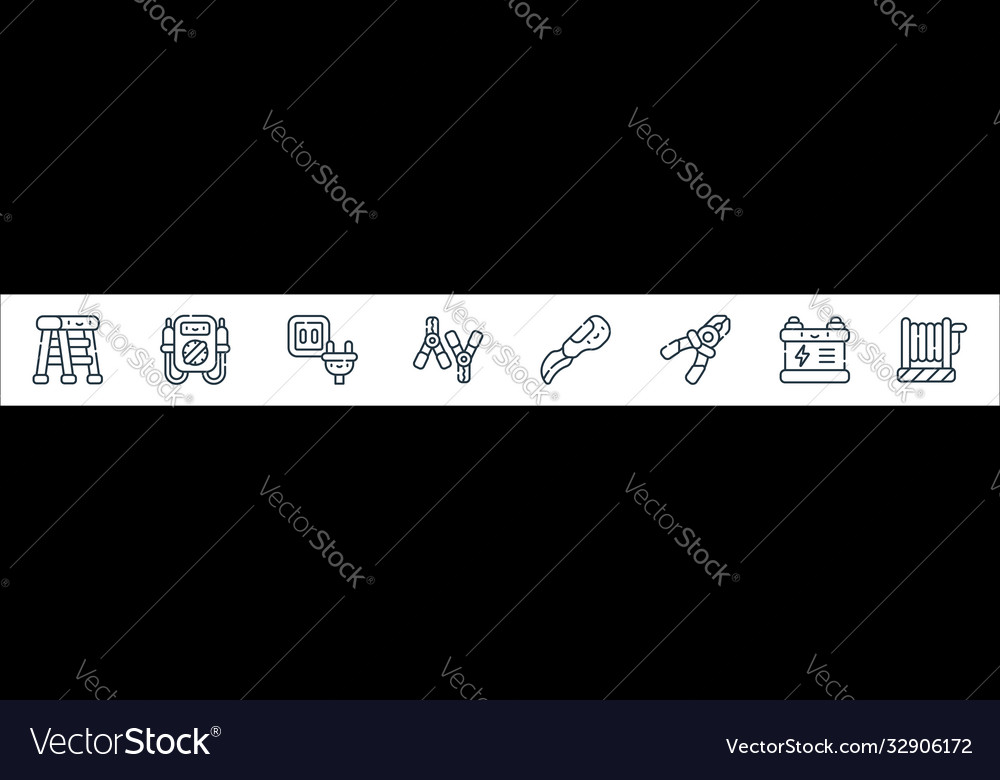 Electrician tools and line icons linear set