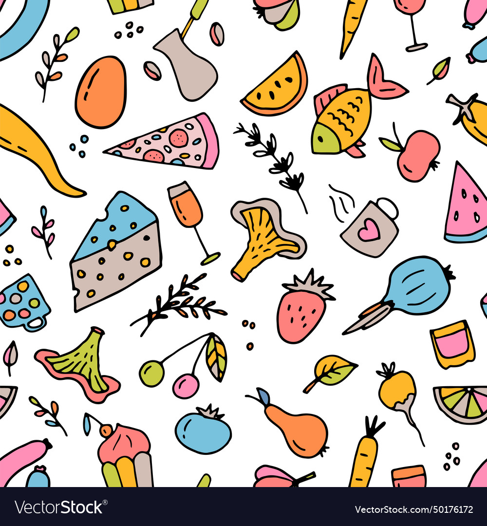Hand drawn seamless pattern with different type vector image Hand drawn seamless pattern with different type