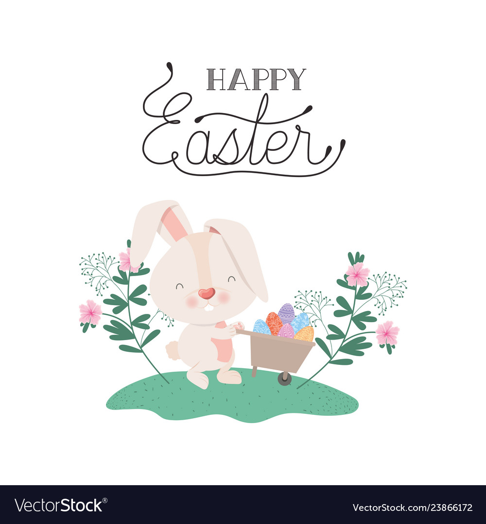 Happy Easter Label mit Kaninchen isolierte Ikone vector image Happy Easter Label mit Kaninchen isolierte Ikone