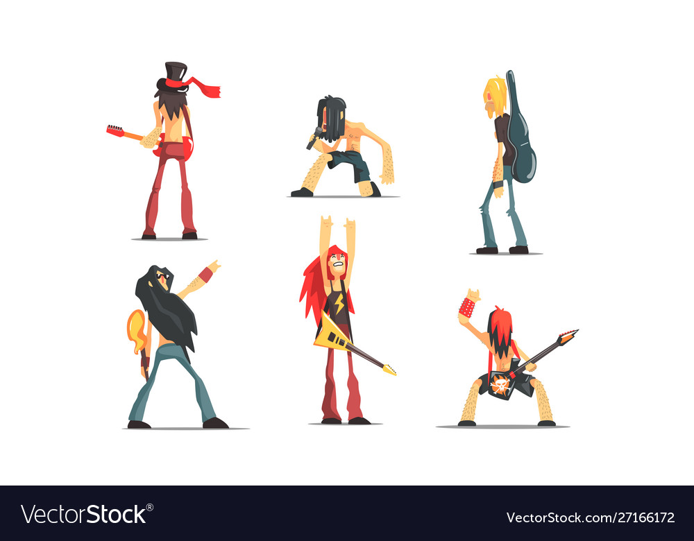 Rock musicians set male rockers performing vector image Rock musicians set male rockers performing