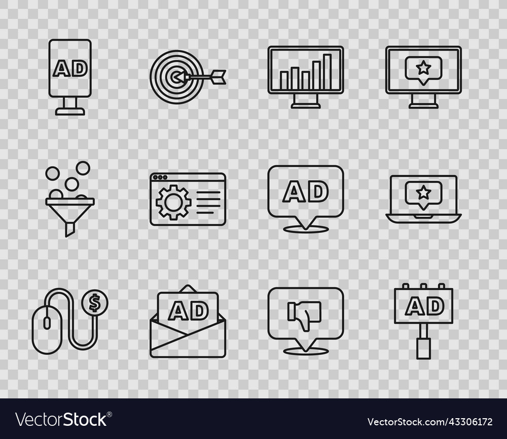 Set line advertising monitor with graph chart vector image Set line advertising monitor with graph chart